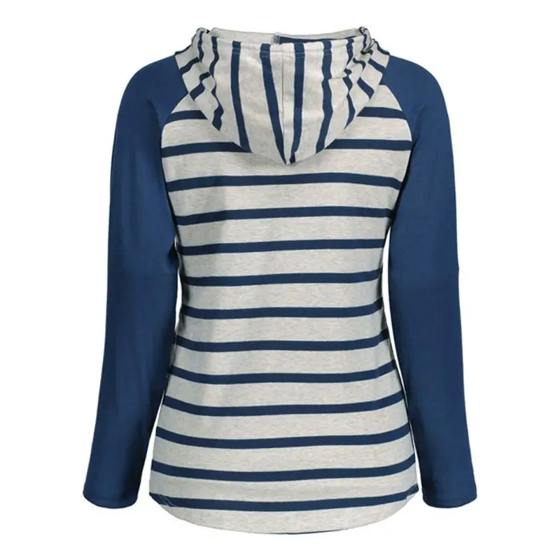 

Women Raglan Sleeve Drawstring Hoodies Contrast Color Stripes Print Pullover Sweatshirt V-Neck Loose Tops with Pocket