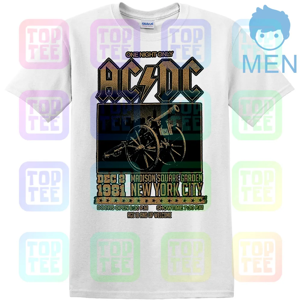 MEN-WHITE Официальный AC/DC Футболка Мэдисон Сквер Гарденс для тех, кто о рок Тур 1981 - Цвет: MEN-WHITE