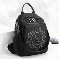 new dual purpose genuine leather womens backpack school bags for teenage girls backpacks black female korean style bookbag 2022
