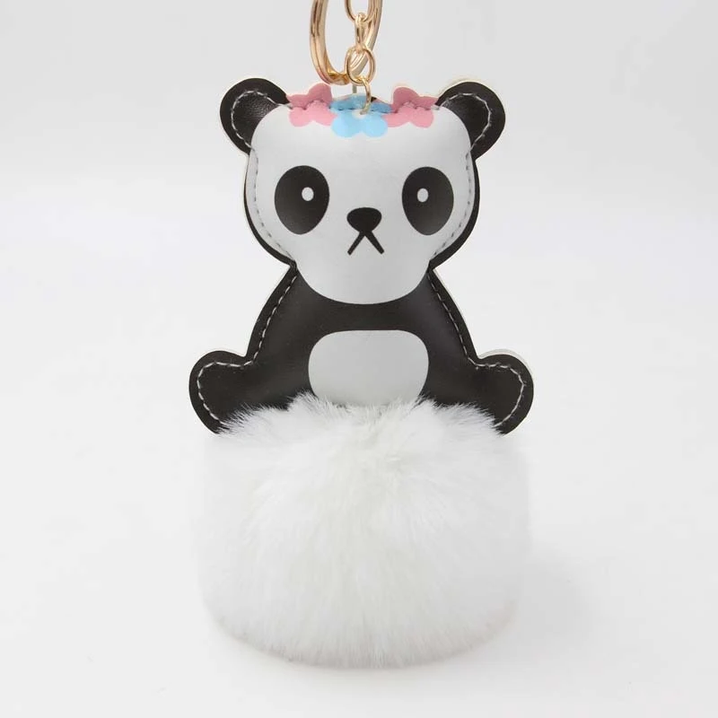 

8CM Fluffy Ball Jewelry Cute Furry Panda Keychains For Women Girls Bag Hanger Fur Car Key Ring Key Chains Pom Pom Party Gift