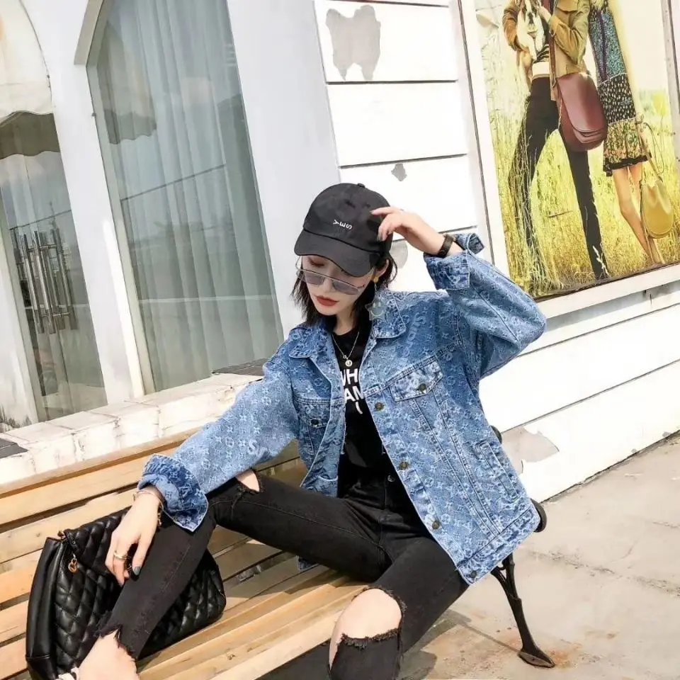 

Printed Denim Jacket Women's 2021 spring new Korean slim and versatile jacket couple's jacket top student casual denim top