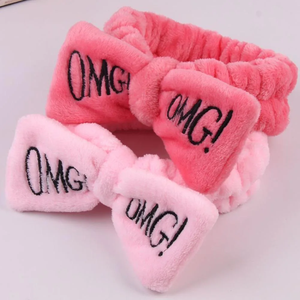 

2023 New OMG Letter Bow Headband Women Head Wrap Soft Coral Fleece Makeup Washing Face Turban Hairband Hair Turban Accessories