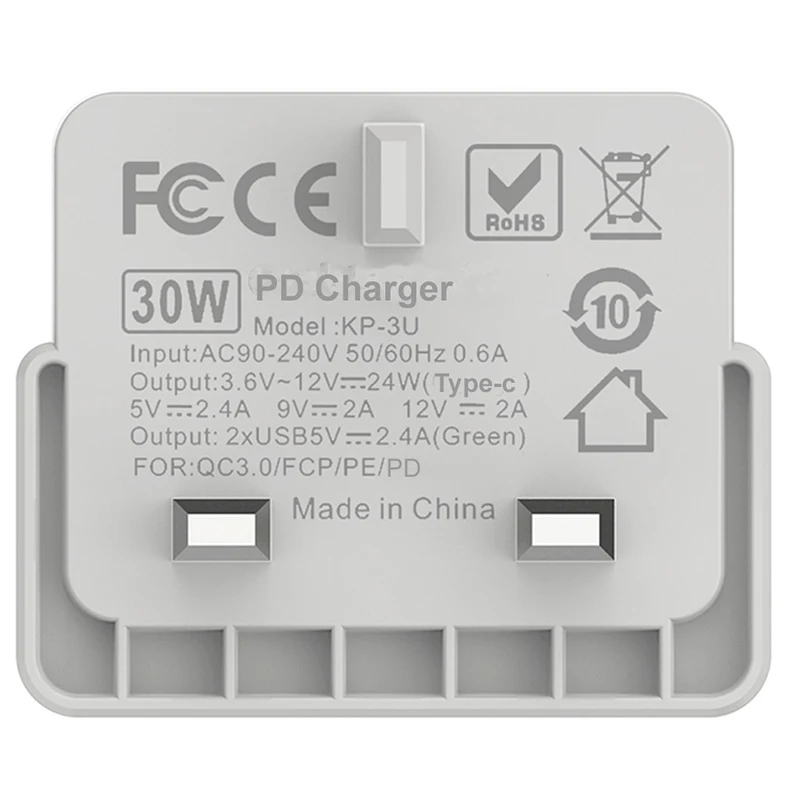 Быстрое зарядное устройство USB Type C PD + QC3.0 QC4.0 30 Вт ЕС/США быстрая зарядка для