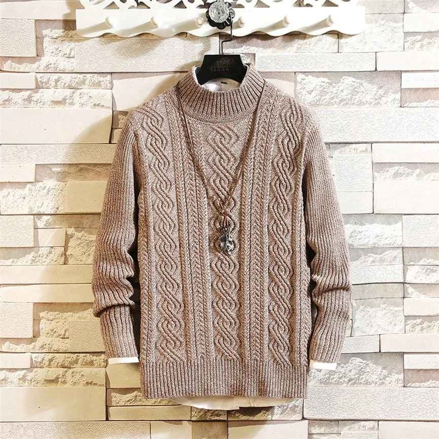 Мужской облегающий свитер однотонный пуловер с длинным рукавом и круглым