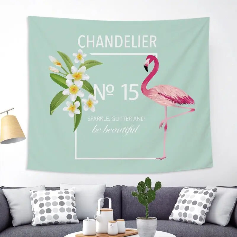 

Flamingo Polyester Peachskin Tapestry Cartoon Background Wall Cloth Home Decoration Beach Blanket Throw Bedspread