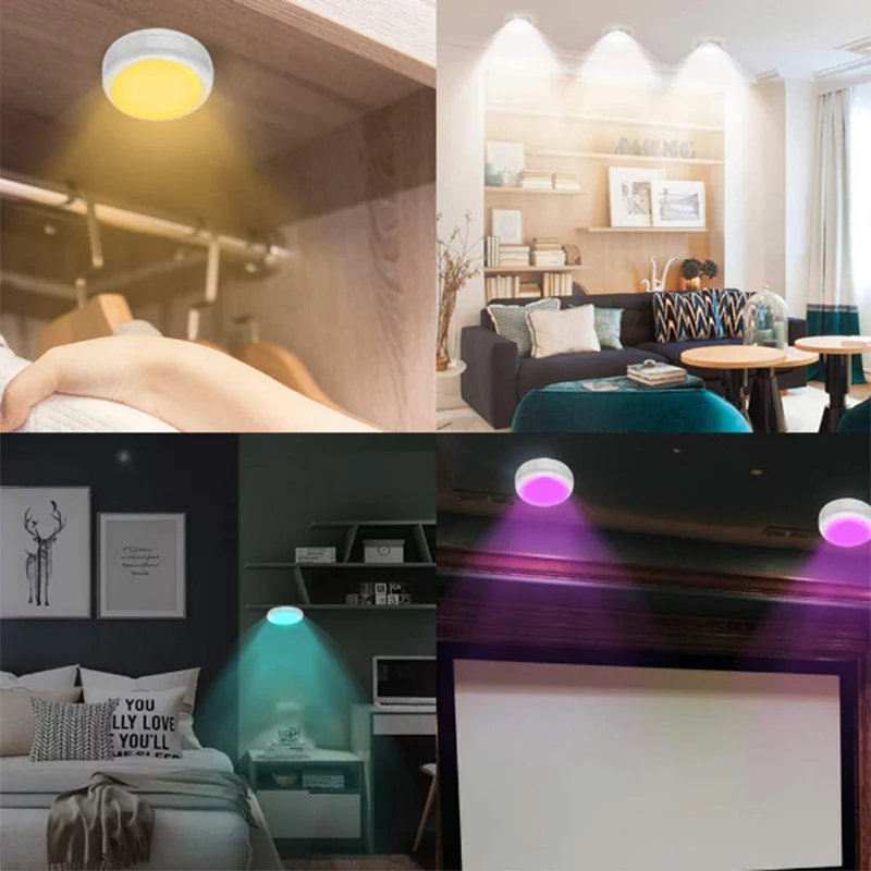 

New Big LED Cabinet Light Remote control RGB Puck Lights Touch Sensor Closet night lamp for bedroom Living room kitchen lighting