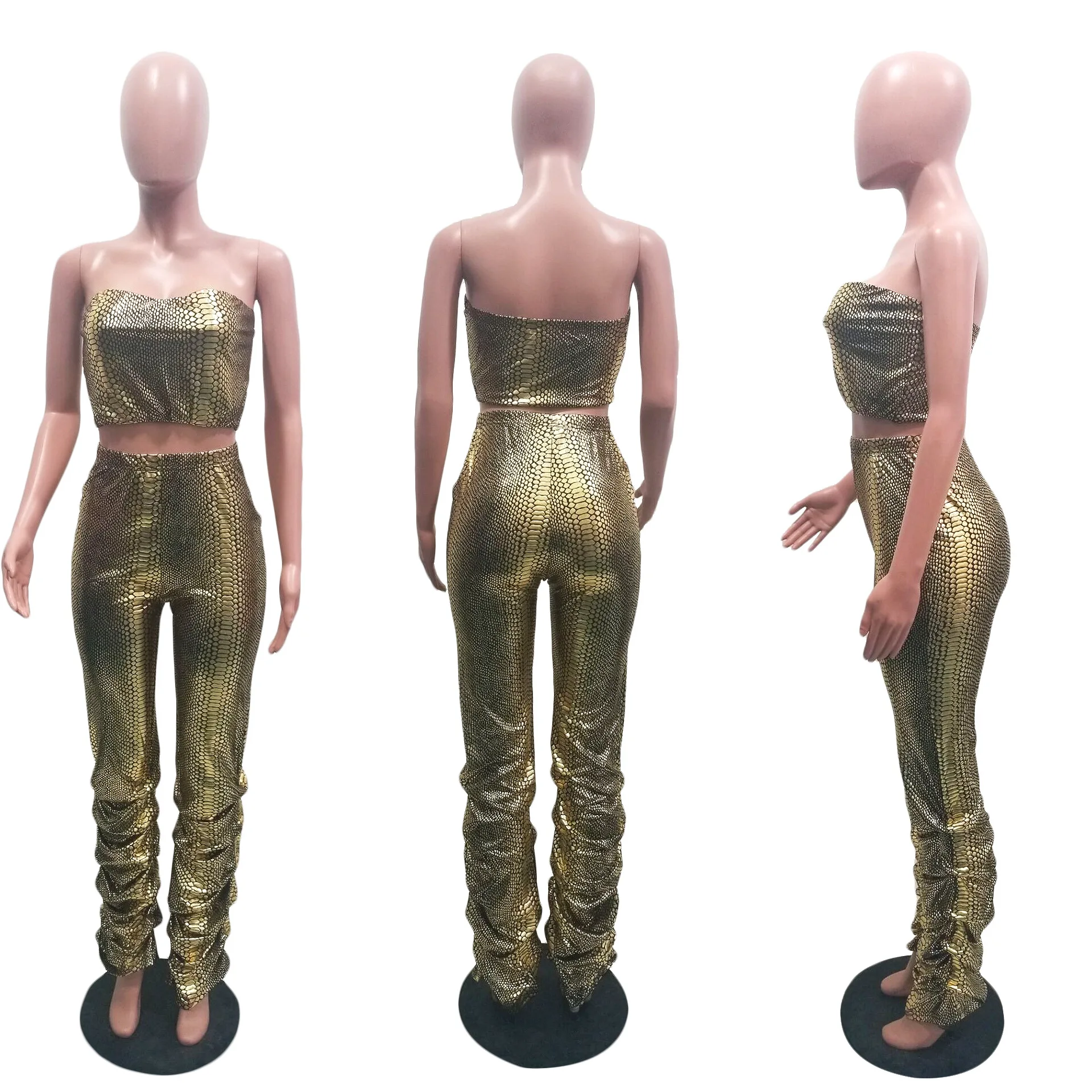 Комплект из двух предметов: Топ и длинные штаны с узором змеиной кожи Женский