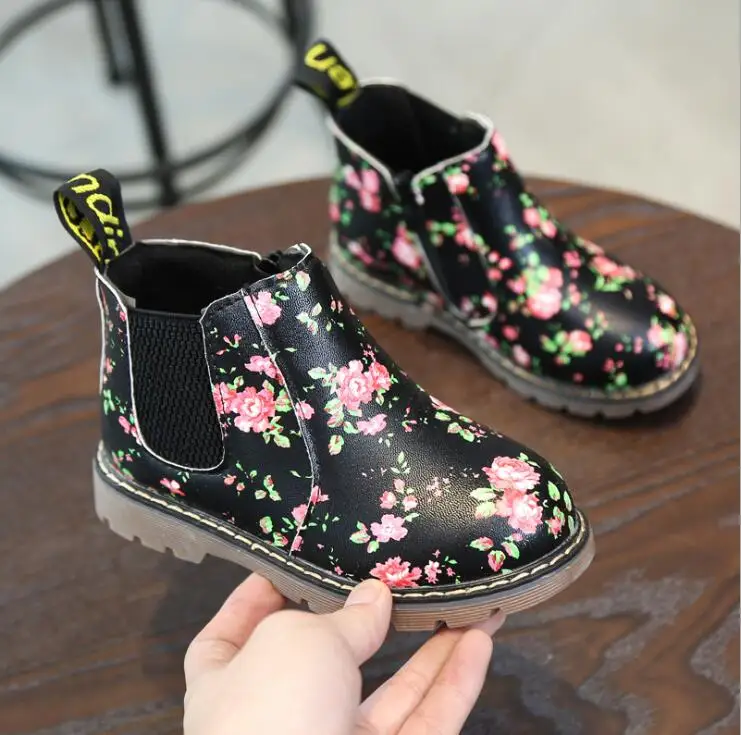 Корейская версия 2018 г. осенне-зимние новые детские ботинки Мартенс с принтом