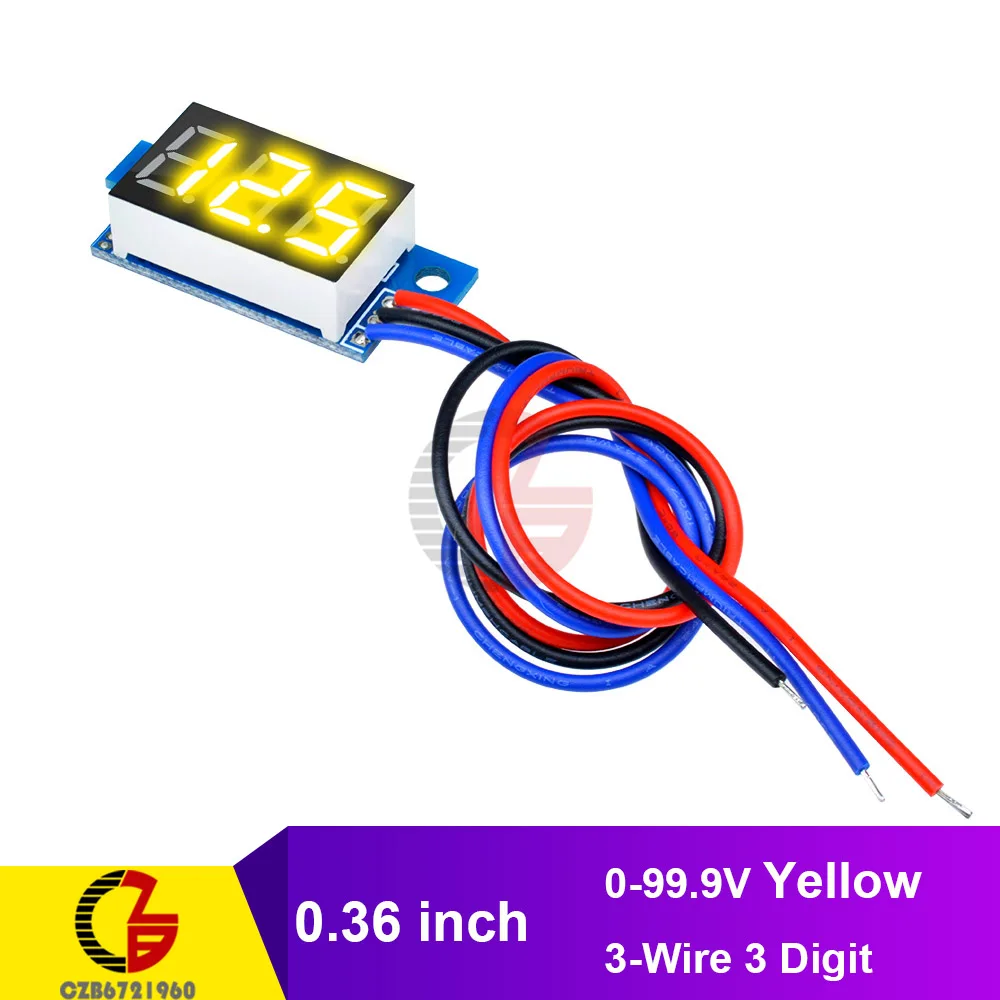 3Wire 0-99.9V Yellow 0,3" дюймовый светодиодный цифровой вольтметр 0-99,9 V 2/3 провода 3 знака автомобиля мотоцикла Напряжение метр 3,3 V 5V 12V 24V 48V Вольт тестер детектор - Цвет: 3Wire 0-99.9V Yellow