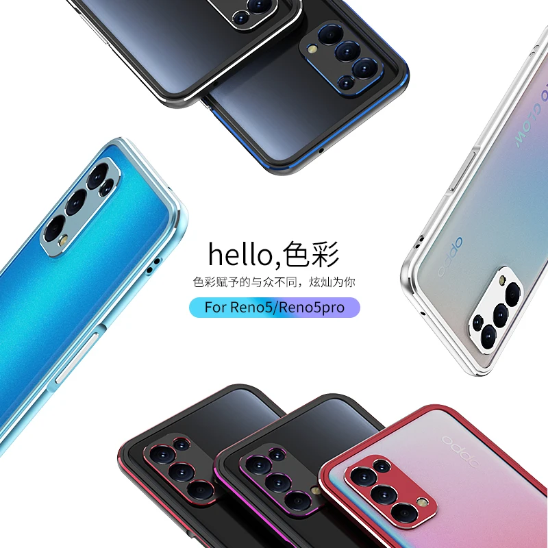 

Luxury Shockproof Aluminum Metal Frame Bumper Phone Case for OPPO Reno 5 Pro Anti Fall Drop Camera Lens Protective Cover