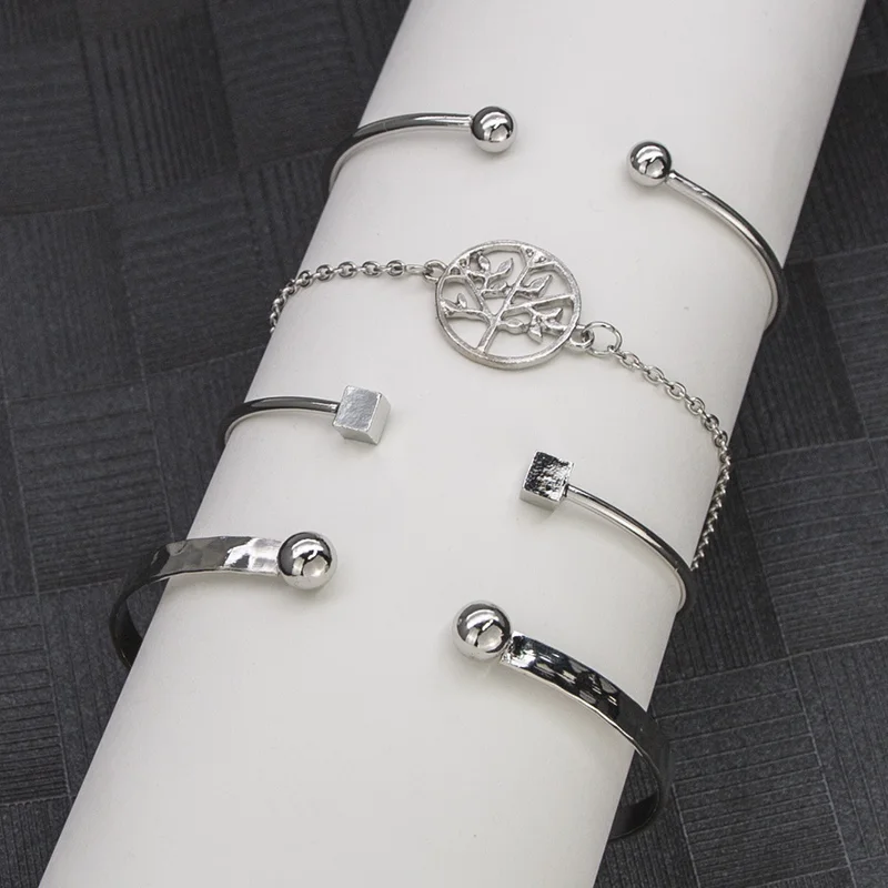 Sindlan 4 шт этническое пустое Дерево жизни бантик браслеты для женщин Серебряный