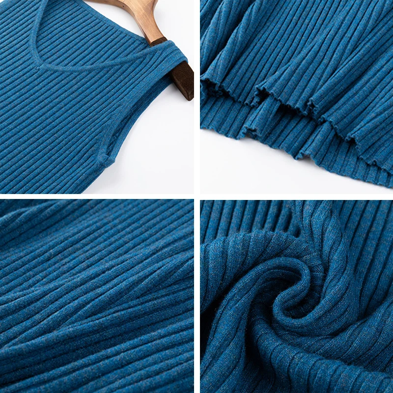 

Basic Solid Sleeveless Elastic Knitted Dress Women Summer Sexy V-Neck Slim Mid-Length Dress Female Elegant Large Size Clothing