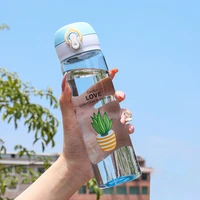 new plastic cup bouncing cover water cup simple sports 550ml water bottle cartoon plant gift cup bottle kitchen accessories 85z
