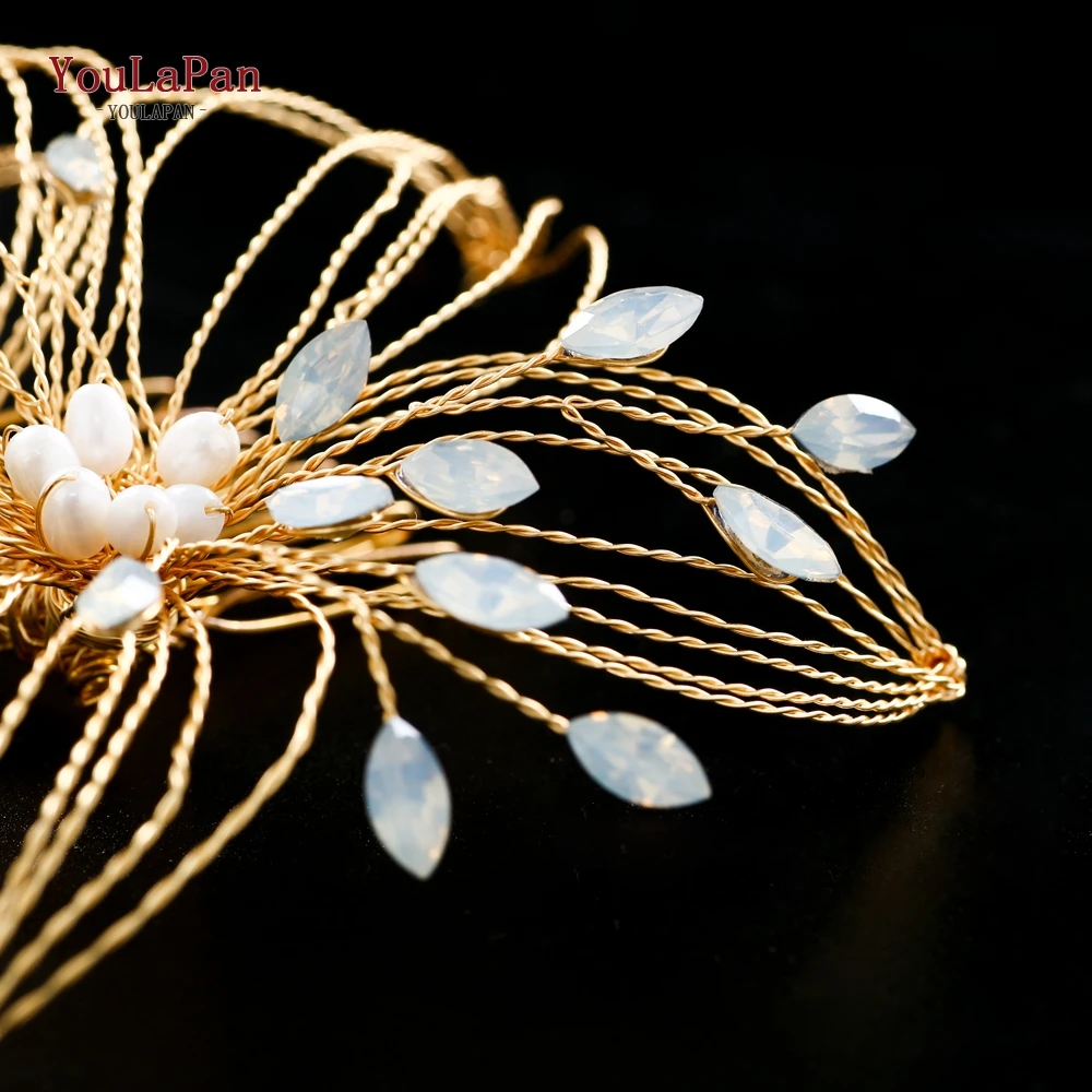 

TOPQUEEN HP257 Wedding Hair Accessories Wedding Facinators Wedding Decorations for Brides Bridal Hair Clips Golden Hair Piece