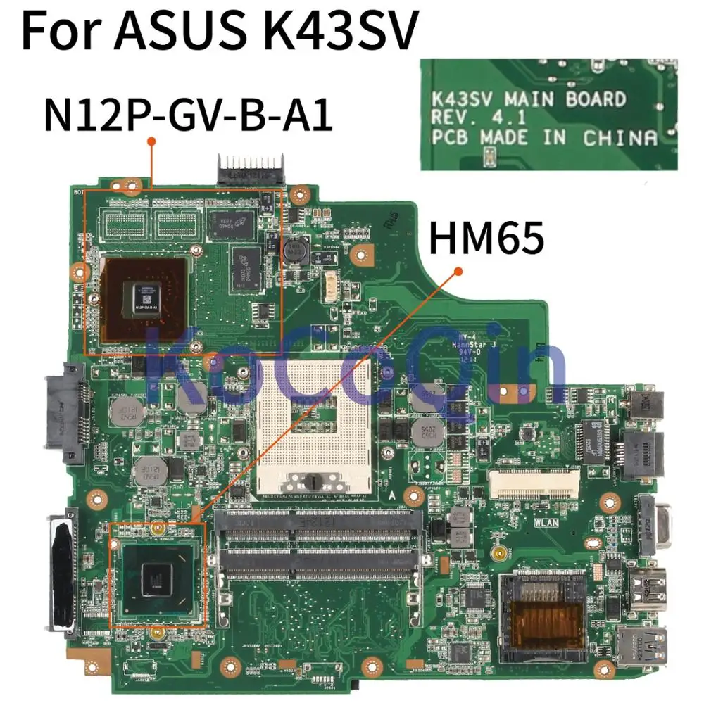 KoCoQin K43SV материнская плата для ноутбука ASUS X43S A43S K43S A83S A84S K43SV GT520M 1GB системная плата REV: 4,1 HM65 N12P-GV-B-A1