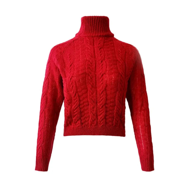 

Women's Winter Casual Knitted Sexy Umbilical Twist Pullover Sweater Pull Femme Female High Collar Tricot Jersey Jumper Clothing