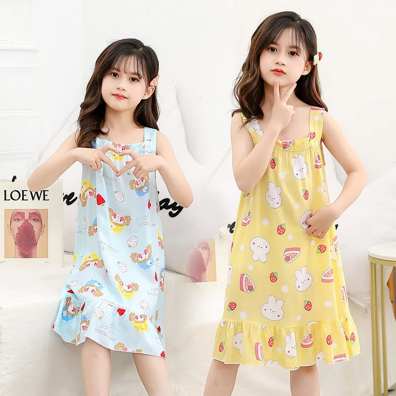 

2021 Summer Baby Girls Sleepwear Nightdress Teens Cotton Nightgowns for Kids Children's Pajamas Homewear Clothes Toddler Dresses