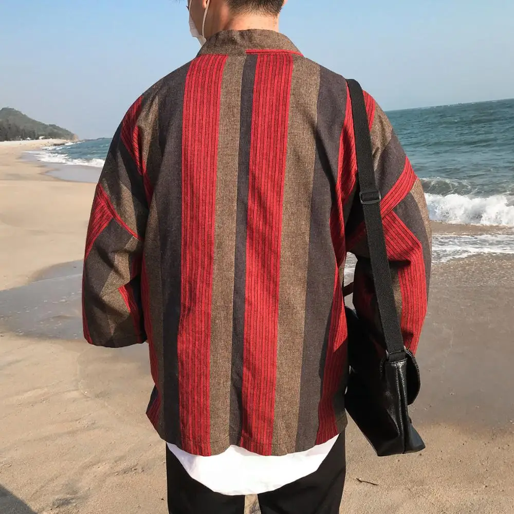 Japanese kimono cardigan men haori yukata male samurai costume clothing jacket mens shirt | Тематическая одежда и униформа