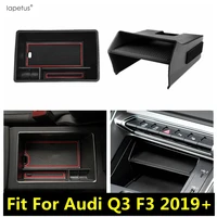 car armrest central control storage box container cover trim interior accessories black plastic for audi q3 f3 2019 2020 2021