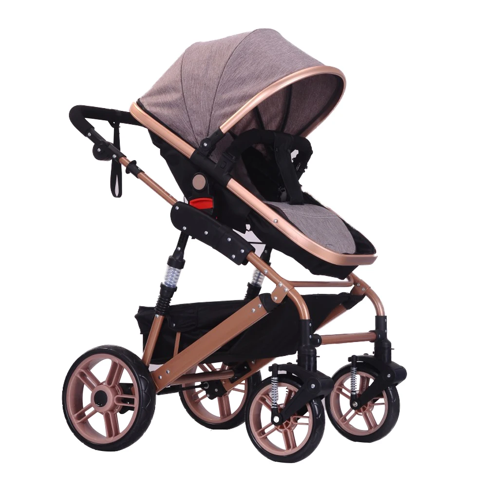 High View Baby Stroller Foldable Travel Pram Baby Carriage with Multi-Positon Seat Extended Canopy Newborn Pushchair Red