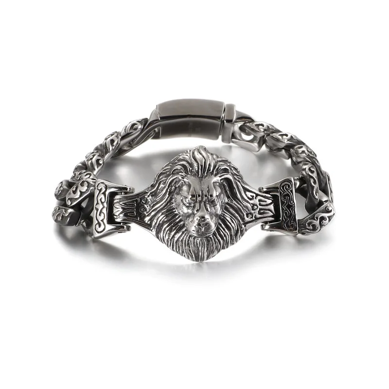 

Vintage Viking Style Men Titanium Steel Bracelet Creative Lion Head Personality Retro Chain Stainless Steel Bracelet Jewelry