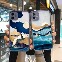 hand painted scenery phone case for iphone 12 11 mini pro xr xs max 7 8 plus x matte transparent gray back cover