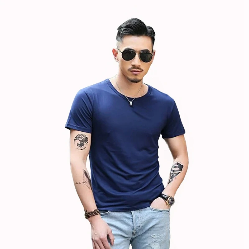 O neck Blue M& DE футболка для мужчин, футболки с коротким рукавом и v-образным вырезом, черные и белые футболки, летние спортивные футболки для бега, мужские повседневные футболки, camiseta mascu - Цвет: O neck Blue