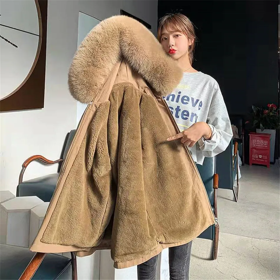 

Women Winter Outwear Big Fur Collar Down Cotton Parka Women Fashion Overcoat Warm Thick Wadded Jacket Coat CT0177