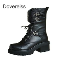 dovereiss fashion womens shoes winter sexy pure color cross tied genuine leather lacquered leather matin boots ankle boots