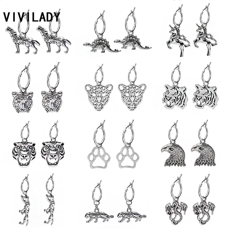 VIVILADY готический серебряный цвет сплав Леопард голова тигра динозавр подвеска