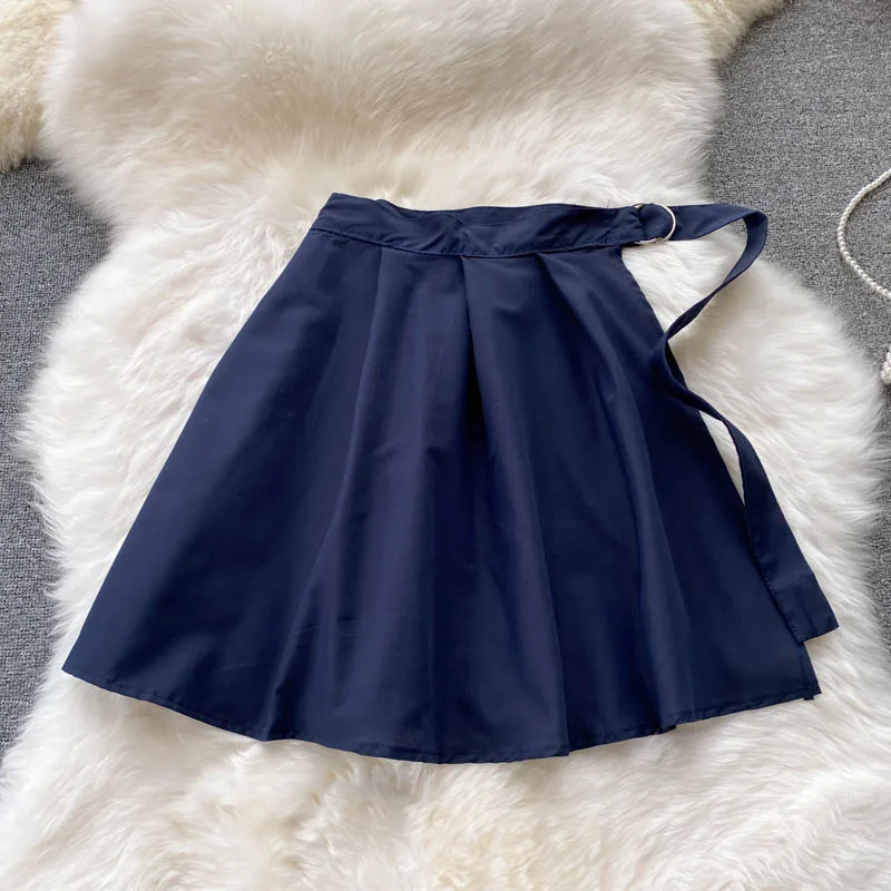 

Autumn Korean 2 Piece Set All-match Turn-down Collar Patchwork Loose Striped Shirt Dress +Chic Wrap Pleated Skirt Women New Suit