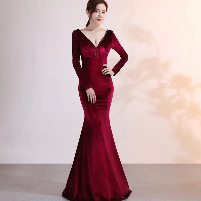Осенне-зимние женские сексуальные бархатные вечерние платья с глубоким