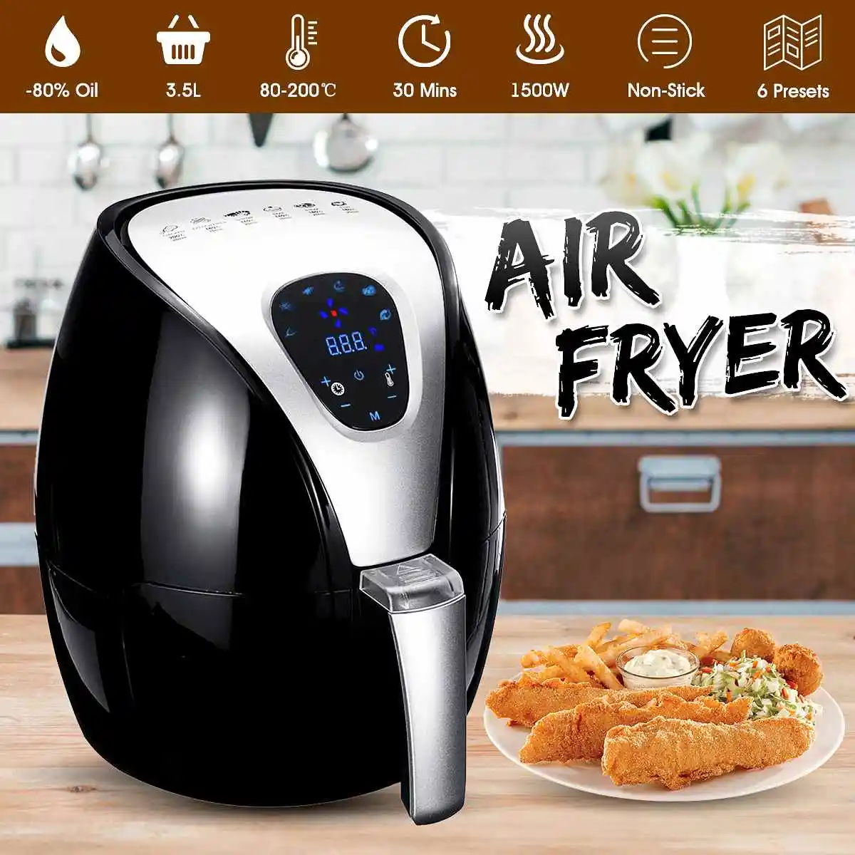 220V Air Fryer Multi-Functional Digital Health Cooker Timer Oven Low Fat Oil Free 6 Preset Food Grilling Roasting Deep Fryer