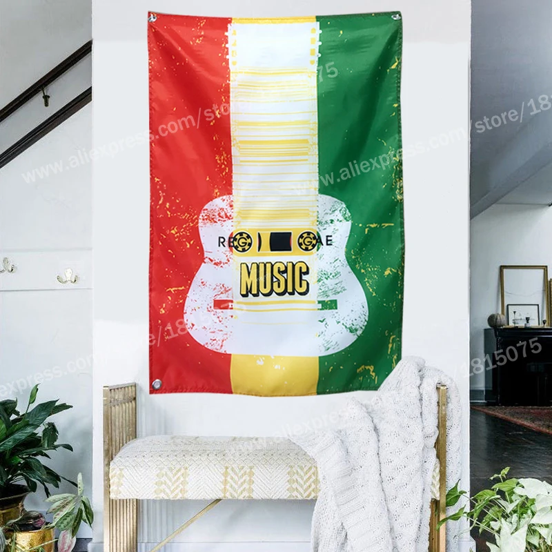 Guitar Poster Hanging Flag Banner Music Rock Reggae Jamaica Home Decoration Wall Art 4 Gromments In Corners 3*5FT 144CM*96CM | Дом и сад