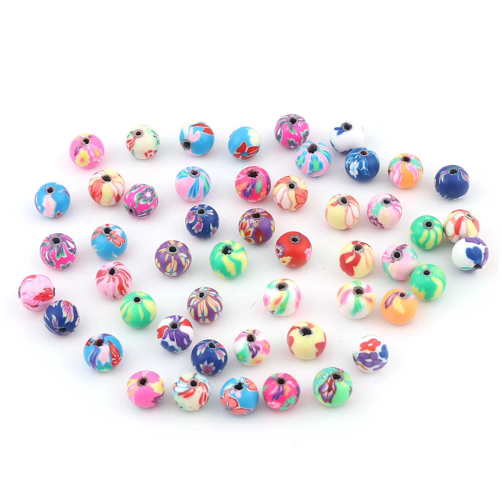 

DoreenBeads Retail 50 PCs Polymer Clay Beads Round At Random Color Flower Pattern Jewelry About 10mm Dia, Hole: Approx 1.9mm