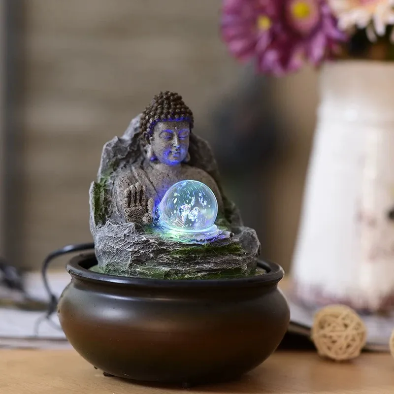 Небольшая Статуя Будды Rockery водяной фонтан светодиодный шар фэн шуй украшение