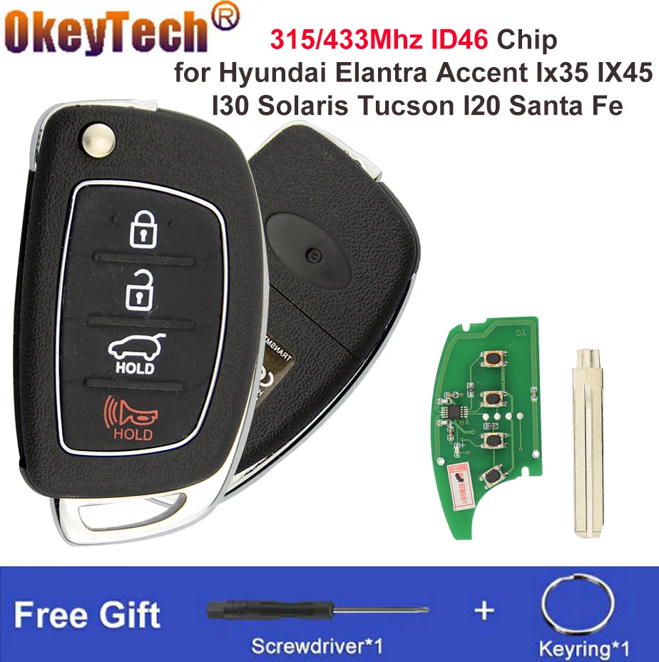 

Okeytech Switchable 315/433Mhz ID46 Chip Flip Remote Key For Hyundai Elantra Accent Ix35 IX45 I30 Solaris Tucson I20 Santa Fe