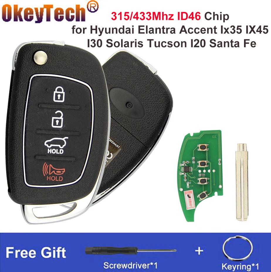 

Переключаемый дистанционный ключ Okeytech с чипом ID46 315/433 МГц для Hyundai Elantra Accent Ix35 IX45 I30 Solaris Tucson I20 Santa Fe