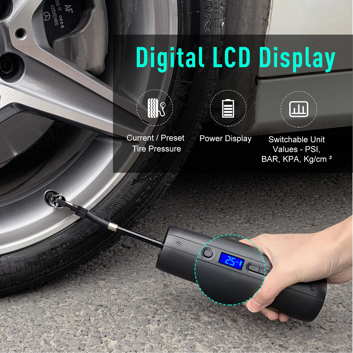 

Electric Air Compressor Bicycle Pump for Car High Pressure 150psi LED Portable Power Bank Cigarette Lighter Pumps for Bike Ball