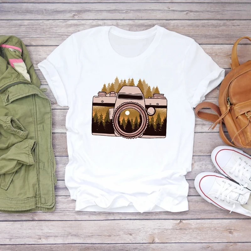 

Women 2020 Camera Mountain Cute Vintage Printing Print Summer Shirt T-shirts Top T Graphic Female Ladies Womens Tee T-Shirt