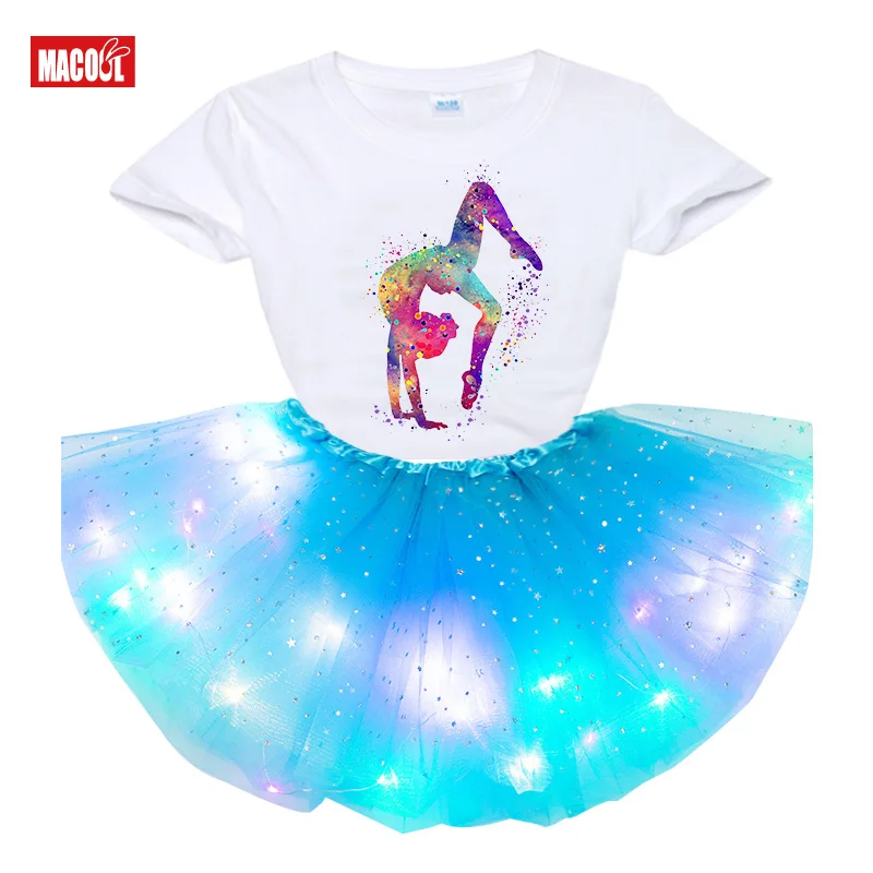 2021 Girl Dresses Set for Girls Tutu Princess Party Dresses with LED Lights Flower Birthday Party Cosplay Costume Girls Clothing