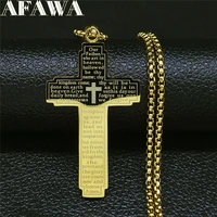 christian bible cross stainless steel gold color statement necklace womenmen jewelry collares de acero inoxida n6019s02