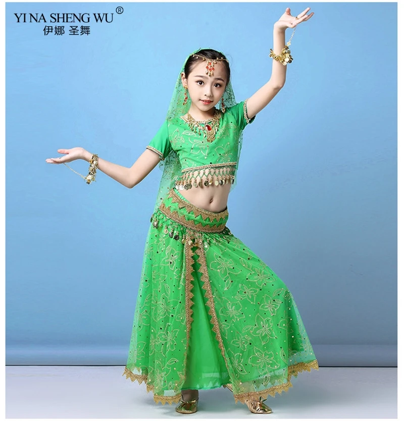 

Детский костюм для танца живота, детские костюмы для восточных танцев Болливуда, индийское платье, одежда для сцены, костюм для танца живота