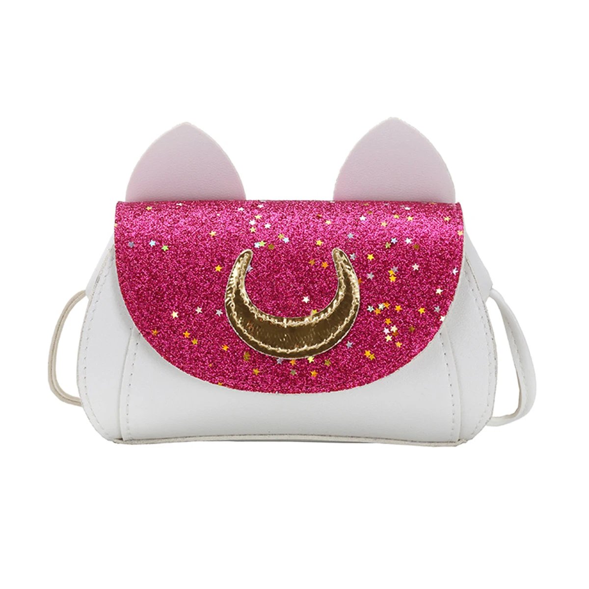 

2021 Brand New Little Girl's Handbag Moon Pattern Sequin Crossbody Bag with Cute Cat Ears Children Fashion Bag Bolsa