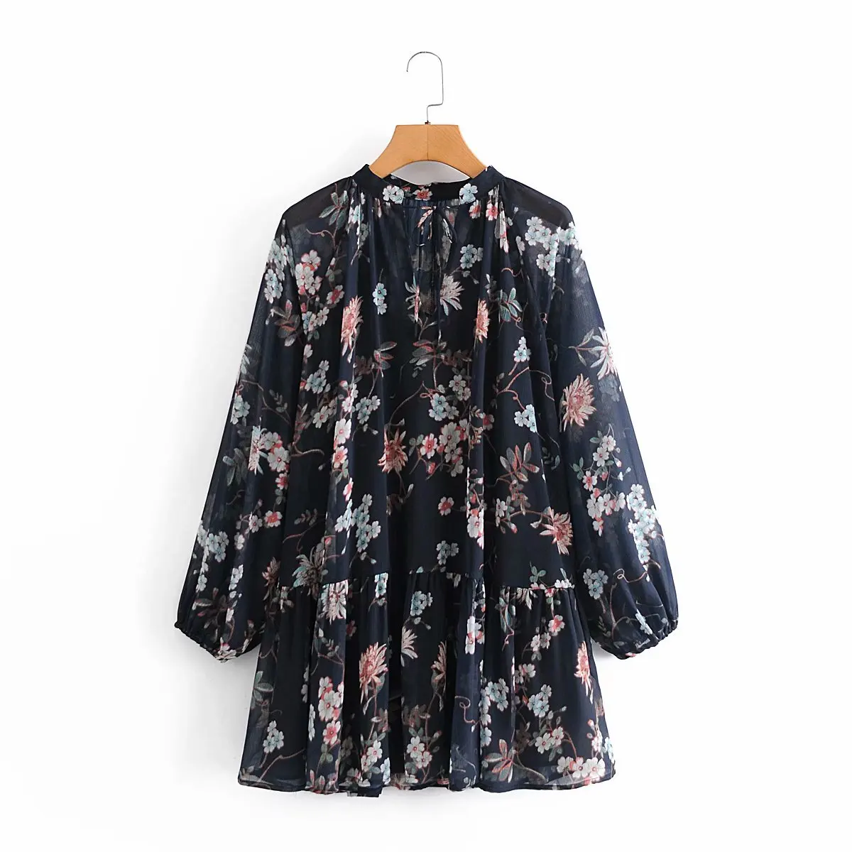 

2021 New Summer Elegant Floral Short Dress For Ladies O Neck Puff Sleeve Prairie Chic Print Two Piece Dresses Women Fashionable