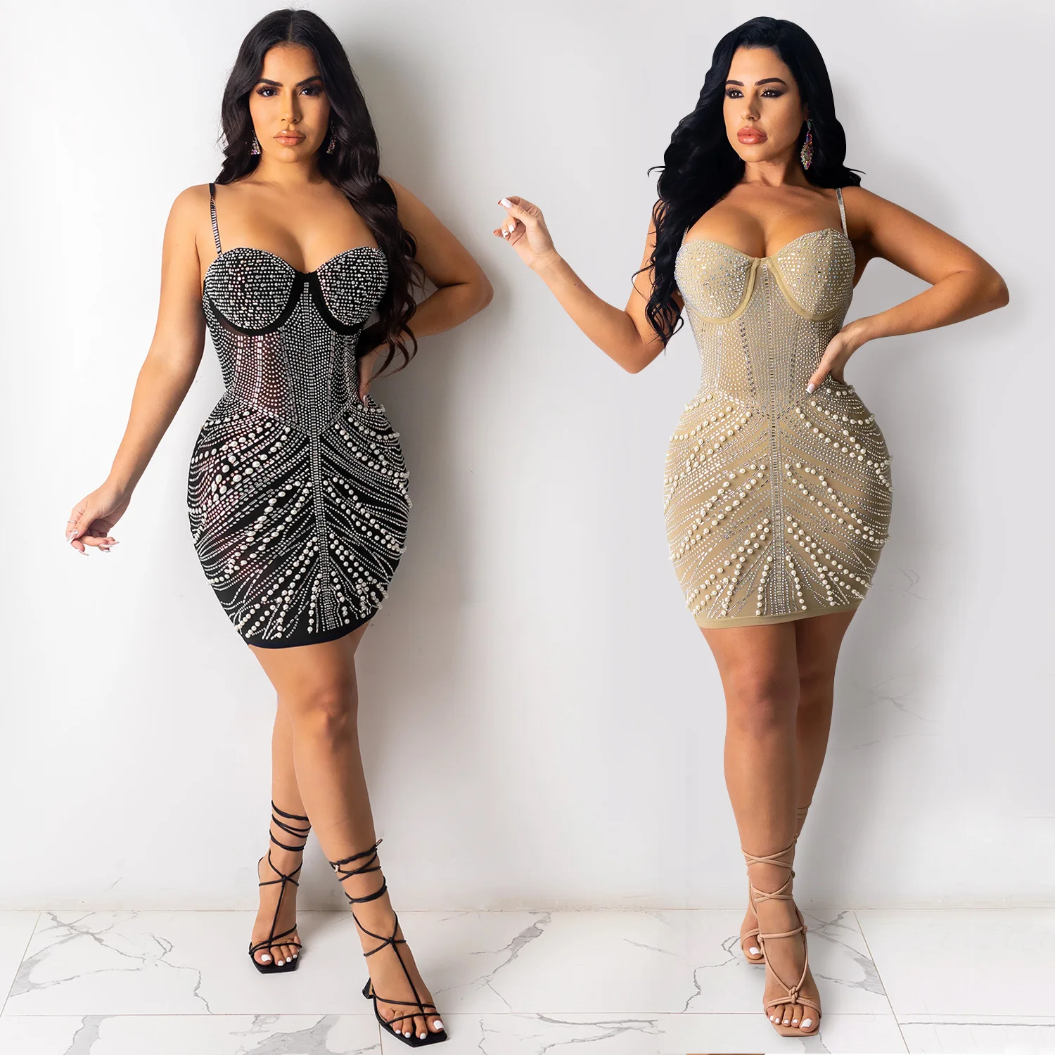 

New Sexy Wrapped Chest Sling Hot Rhinestone Nightclub Ladies Dress