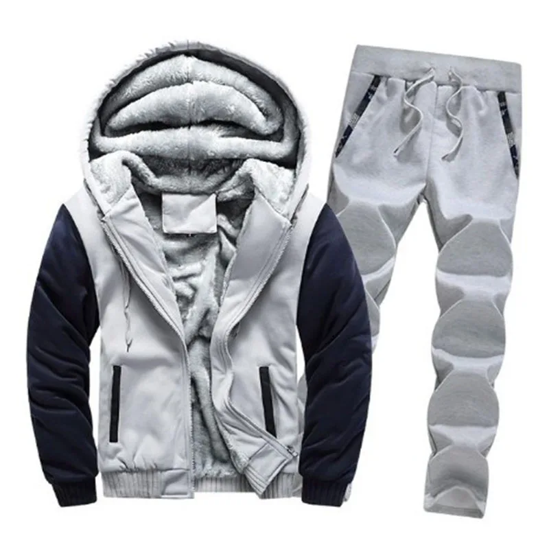 Causal Tracksuits Men Set hooded Thicken Fleece Hoodies + Sweatpant New Winter Spring Sweatshirt Sportswear Male Letter Print