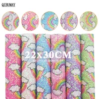 qibumay 2230cm printed chunky glitter fabric a4 rainbow decorated synthetic leather sheets diy hairbow materials accessories
