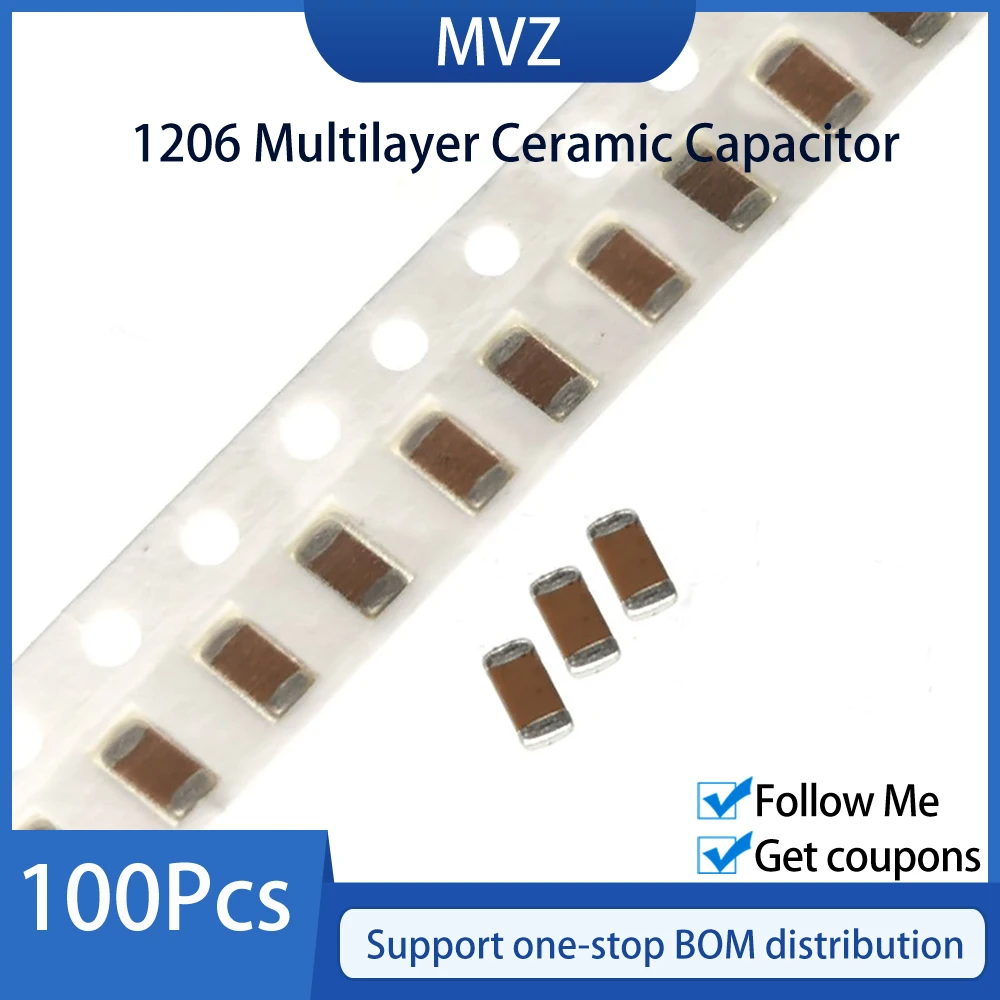 100 шт. многослойная керамическая емкость 1206 SMD 22 НФ 33 47 68 82 2 4 7 1 мкФ Ф 10 | Электронные