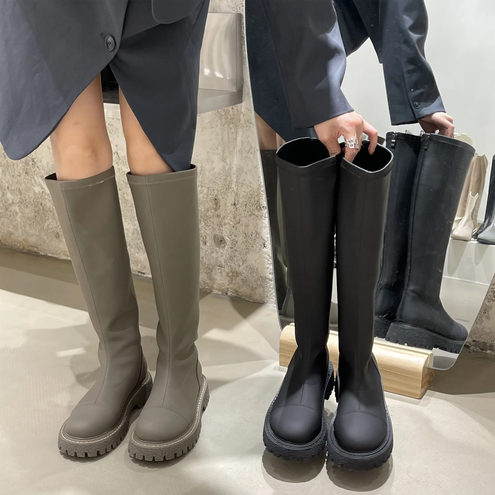 

Женские резиновые сапоги, зимняя обувь с круглым носком, сапоги-Женская Осенняя обувь, сапоги на молнии и платформе, привлекательные сапоги ...